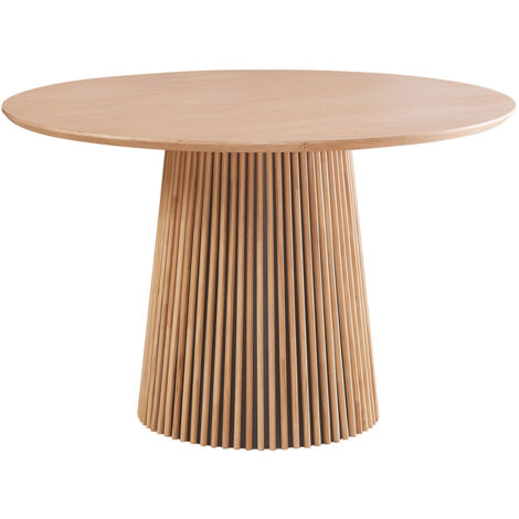 Homifab – Table de salle à manger ronde en MDF placage chêne – 4 couverts – Diamètre 120 cm – Hauteur 75 cm – Piètement central cannelé (1/5)