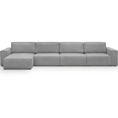 Canapé d'angle modulable 6/7 places en velours côtelé gris clair - Harper Mod (1/5)