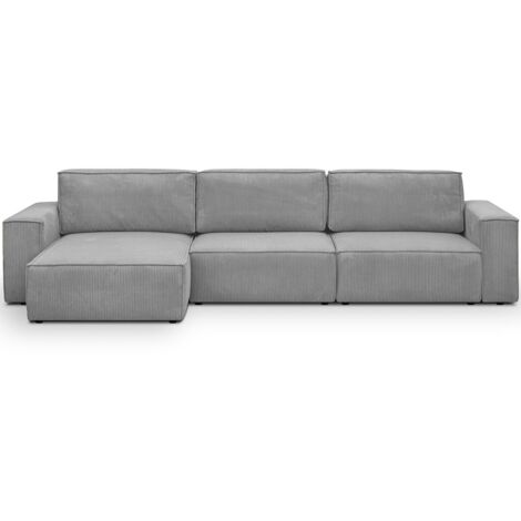 Canapé d'angle modulable 5 places en velours côtelé gris clair - Harper Mod (1/5)