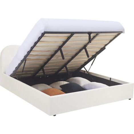 Lit coffre adulte 180x200 cm avec tête le lit matelassée en velours beige - Suzon