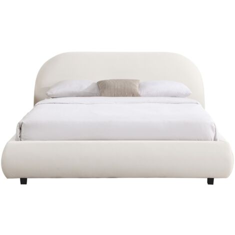 Homifab – Lit adulte 180x200 cm avec sommier à lattes – Tête de lit matelassée en velours beige – Structure bois massif et MDF (1/5)
