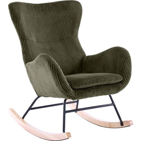Rocking-chair en velours côtelé vert kaki - Béa (1/5)