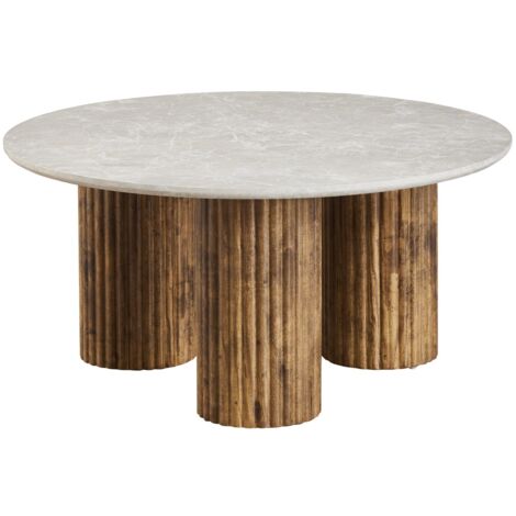 Homifab – Table basse ronde effet marbre blanc et bois Ø 80 cm – Structure MDF – Hauteur 40 cm – Design moderne pour intérieur élégant