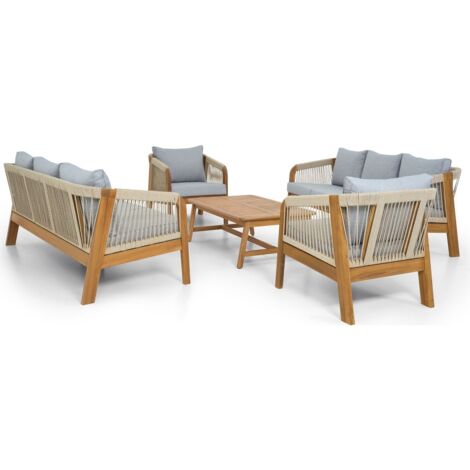 Salon de jardin 8 places en bois FSC - 2 Canapés 3 pl., 2 fauteuils et table basse - Symi (1/5)