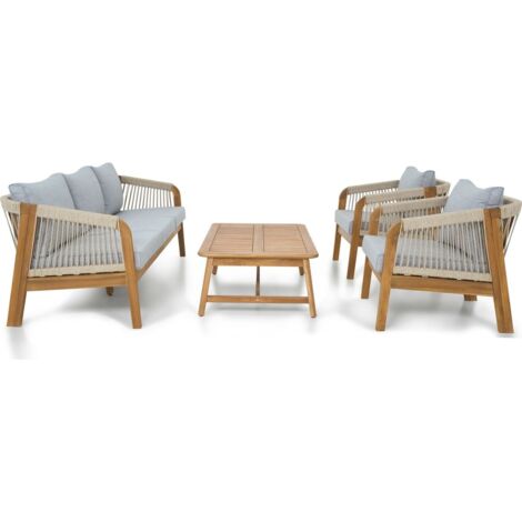 Salon de jardin 5 places en bois FSC - Canapé 3 pl., 2 fauteuils et table basse - Symi (1/5)