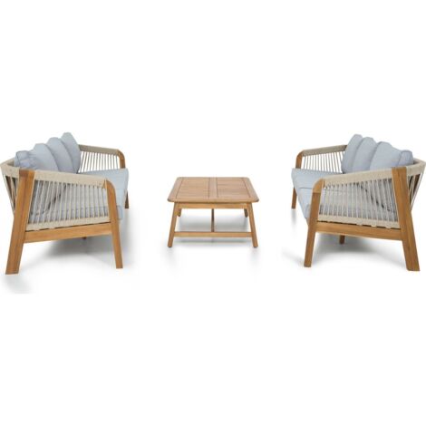 Salon de jardin 6 places en bois FSC - 2 canapes 3 pl. et table basse - Symi (1/5)