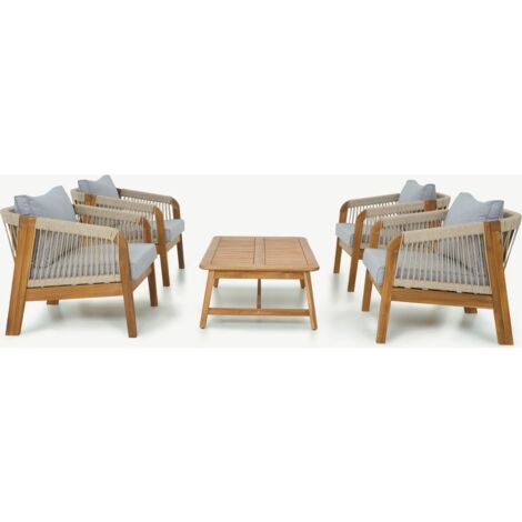 Salon de jardin 4 places en bois FSC - 4 fauteuils et table basse - Symi (1/5)