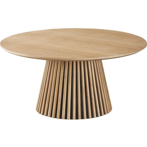 Homifab – Table basse ronde en bois cannelé Ø80 cm – Piètement conique pour stabilité – Design moderne et intemporel – Idéale pour petits espaces (1/5)