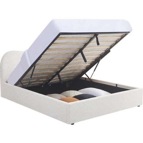 Lit coffre adulte 160x200 cm avec tête le lit matelassée en tissu bouclé beige - Suzon (1/5)