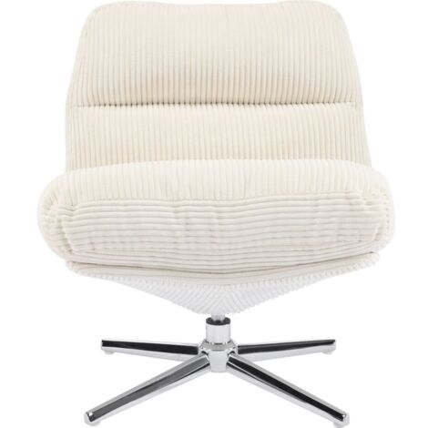 Homifab – Fauteuil pivotant en velours côtelé beige – Assise 46.5 cm – Piètement chromé – Confort optimal pour salon ou bureau