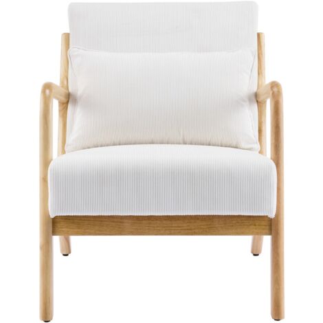 Fauteuil en bois et velours fines côtes beige - Lanna
