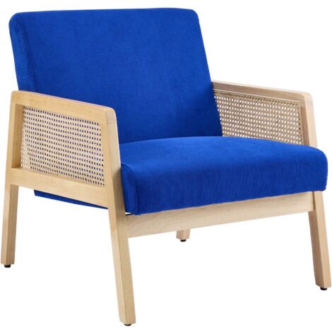 Fauteuil en cannage et velours côtelé bleu électrique - Mani
