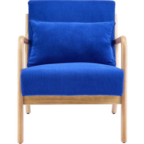Fauteuil en bois et velours côtelé bleu électrique - Lanna