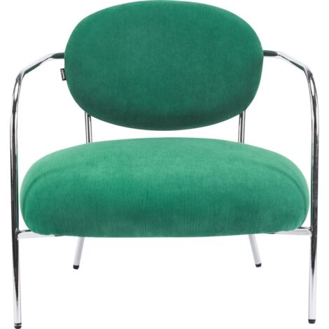 Fauteuil en velours côtelé vert électrique et piètement chromé - Léon