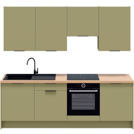 Ensemble de 8 meubles de cuisine - L. 245 cm - vert olive - Luzia (1/5)