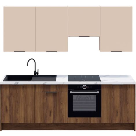 Ensemble de 8 meubles de cuisine - L. 245 cm - noyer brun et cachemire - Sierra Mix (1/5)