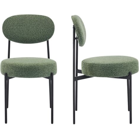 Lot de 2 chaises en tissu bouclé vert, piètement métal noir - Evora (1/5)