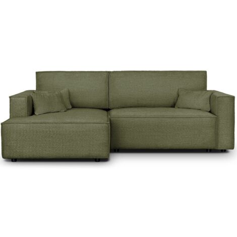Canapé d'angle à gauche convertible 3 places en tissu bouclé vert olive - Asti (1/5)