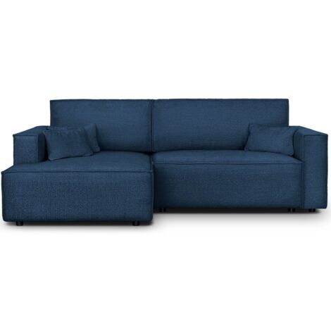 Canapé d'angle à gauche convertible 3 places en tissu bouclé bleu foncé - Asti (1/5)