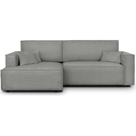 Canapé d'angle à gauche convertible 3 places en tissu bouclé gris clair - Asti (1/5)