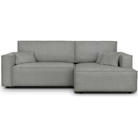 Canapé d'angle à droite convertible 3 places en tissu bouclé gris clair - Asti (1/5)