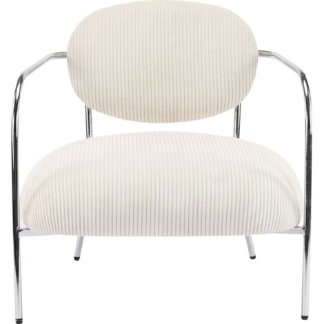Fauteuil en velours cotelé beige et piètement chromé - Léon