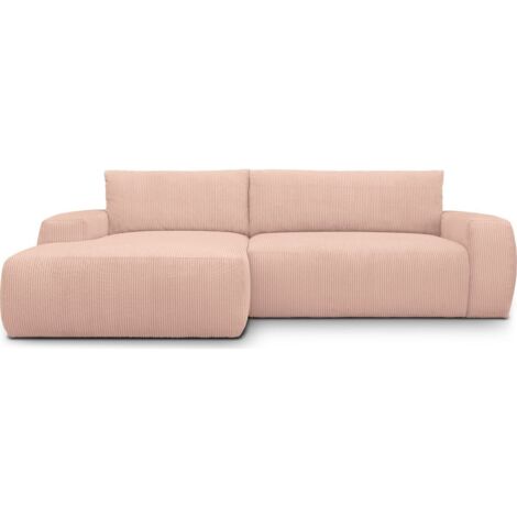 Canapé d'angle gauche convertible 3 places en velours côtelé rose pâle - Sonny (1/5)
