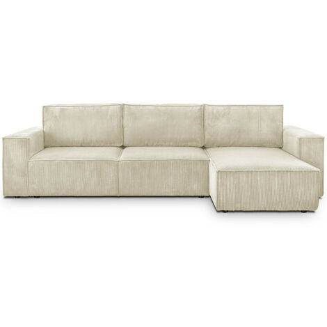 Homifab – Canapé d'angle convertible réversible 5 places avec coffre de rangement en velours côtelé 100% polyester beige – Garnissage en mousse polyuréthane