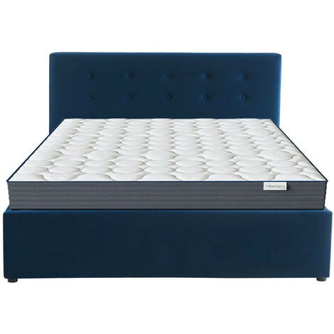 Lit coffre enfant 90x190 en velours bleu avec tête de lit- Tina