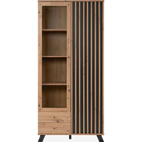 Vaisselier 2 portes 2 tiroirs effet chêne 92 cm - Flavia