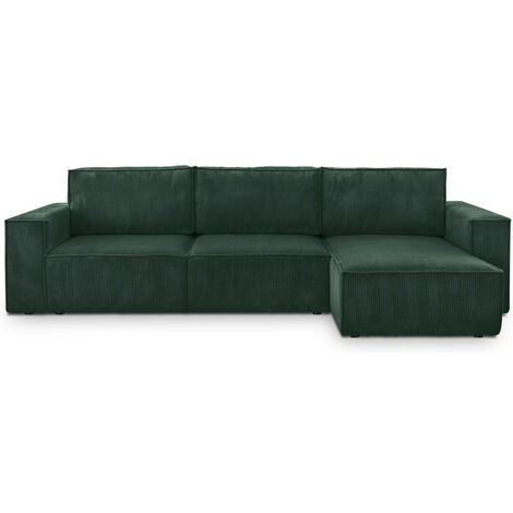 Canapé d'angle 5 places convertible réversible avec coffre de rangement en velours côtelé vert foncé - Harper (1/5)