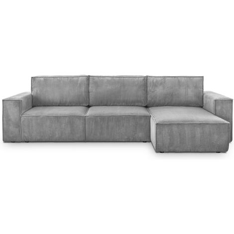 Canapé d'angle 5 places convertible réversible avec coffre de rangement en velours côtelé gris clair - Harper (1/5)