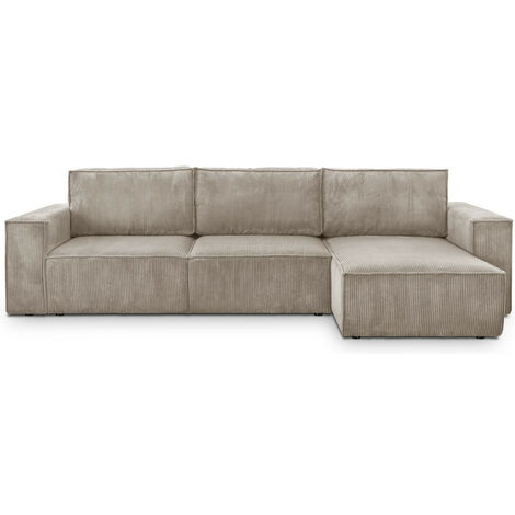 Homifab – Canapé d'angle 5 places convertible réversible avec coffre de rangement en velours côtelé 380 g/m² taupe – Dimensions 300 x 154/101 x 84 cm (1/5)