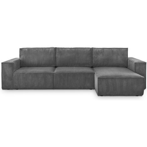 Canapé d'angle 5 places convertible réversible avec coffre de rangement en velours côtelé anthracite - Harper (1/5)