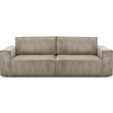 Homifab – Canapé convertible 3 places en velours côtelé taupe – Coffre de rangement – Dimensions couchage 150x187cm – Assise profonde et confortable (1/5)