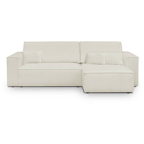 Canapé d'angle convertible réversible 4 places avec coffre de rangement en tissu bouclé beige - Livia (1/5)