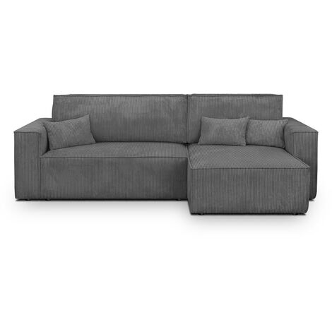 Canapé d'angle convertible réversible 4 places avec coffre de rangement en velours côtelé gris anthracite - Livia (1/5)