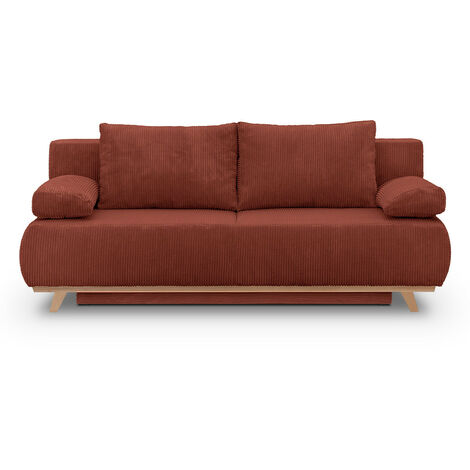 Homifab – Canapé convertible 3 places avec coffre de rangement – Velours côtelé certifié Oeko-Tex® – Couchage 138 x 186 cm – Design modulable