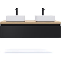 Meuble de salle de bain suspendu 2 vasques à poser 120cm 1 tiroir Noir - Hudson