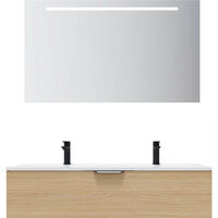 Meuble de salle de bain suspendu double vasque intégrée 120cm 1 tiroir Chêne clair + miroir - Venice