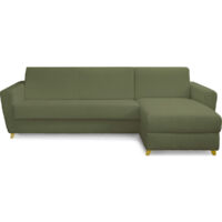 Canapé d'angle convertible réversible 5 places en tissu bouclette vert kaki - ouverture express - Leandro
