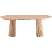 Homifab – Table extensible ronde en MDF placage chêne – 4 à 8 couverts – Dimensions 120/200 cm – Piètement central chêne massif – Hauteur 75 cm