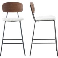 Lot de 2 tabourets de bar en velours côtelé beige - Dany