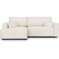 Canapé d'angle à gauche convertible 3 places en tissu bouclé beige - Asti