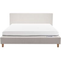 Ensemble Lit adulte 160x200cm avec tête de lit en tissu bouclé beige - Milo + Matelas ressorts ensachés - Spring Elite