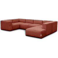 Canapé modulable panoramique 9 places ouvert à droite + pouf en velours côtelé rouille - Modulo