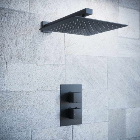 Solar Matt Black Square 1 Way Concealed Shower with Overhead Shower