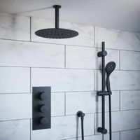 Solar Matt Black Round 2 Way Concealed Shower Pack - Ceiling Head and Rail
