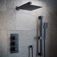 Solar Matt Black Square 2 Way Concealed Shower with Overhead and Rail