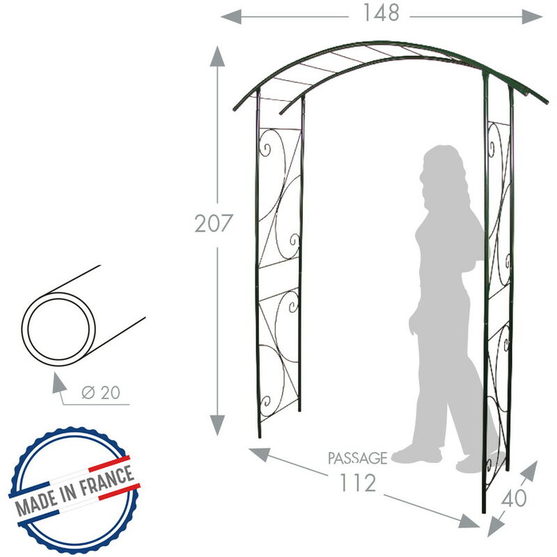 Louis Moulin Arche tube ROND20 portique fer vieilli - 200x40x250 cm